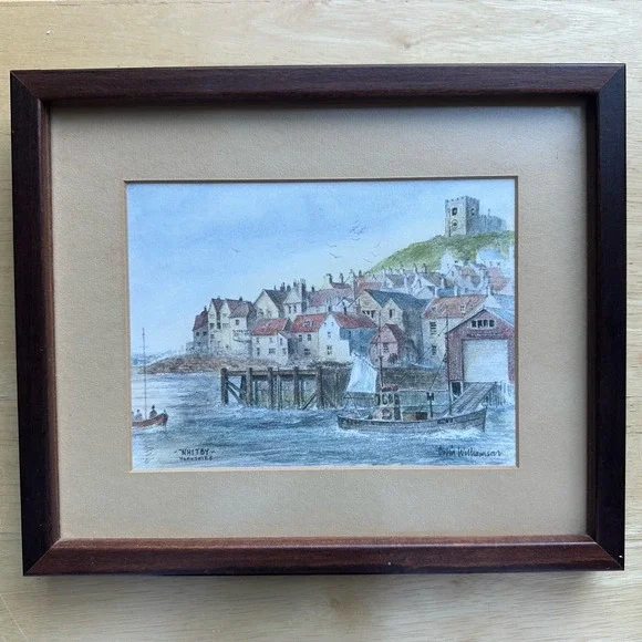 Vintage Whitby Harbour Watercolor Print  9.5x11.5 Inch Colin Williamson Framed - Picture 2 of 11